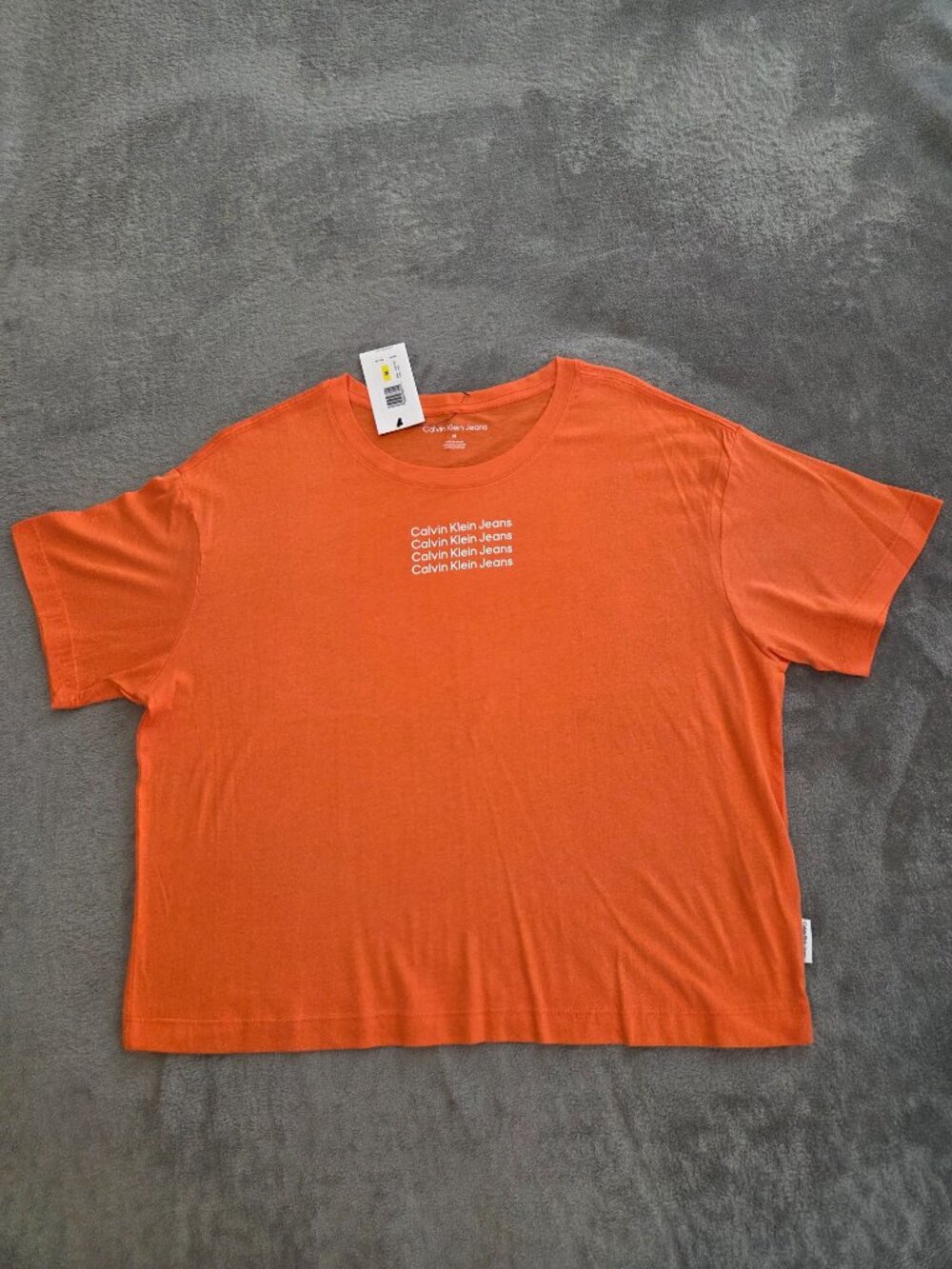 Womens Calvin Klein Jeans Orange Short Sleeve Crew Neck T-Shirt with Logo ~ Sz M